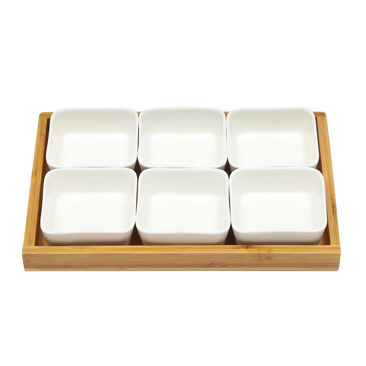 6-Piece Ceramic Snack Tray Set – Square Platters with Bamboo Lids